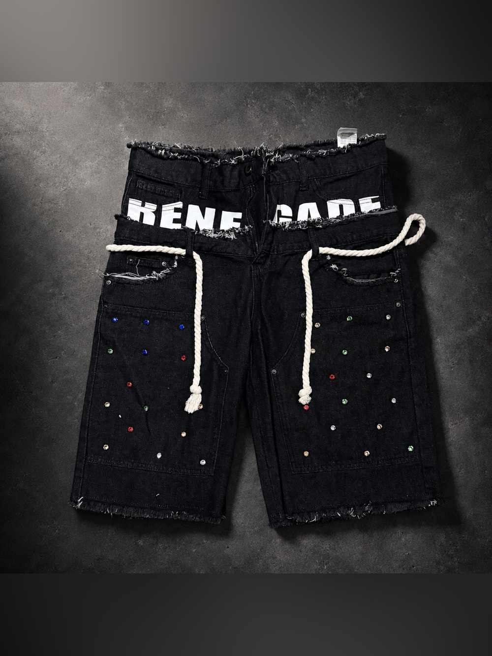 ROMWE Men’s Distressed Rhinestone Denim Shorts Size 32